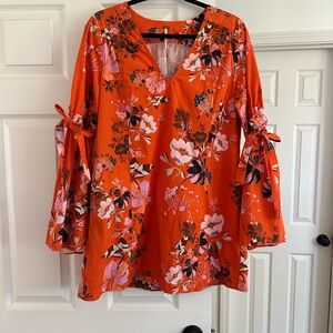 Free People Orange Flutter Sleeve Mini Dress with Tie Sleeves